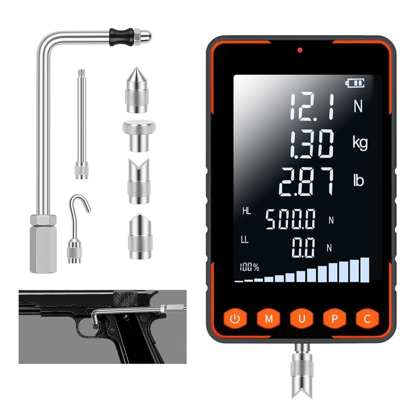 Everkeen Trigger Pull Gauge, Force Gauge Weight Push Pull 500N Extra Large LCD with N kg lb, Peak & Real Time Auto Peak Modes, Data Software, Calibration Certificate, Digital Trigger Pull Scale - Image 1